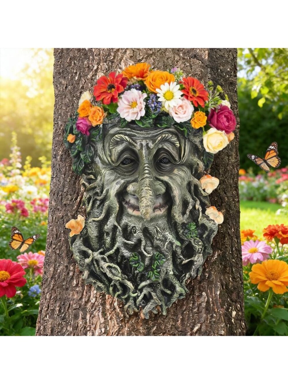 Whimsical Tree Face Hugger Outdoor Decor - Handmade Garden Flower Pot, 9"H x
